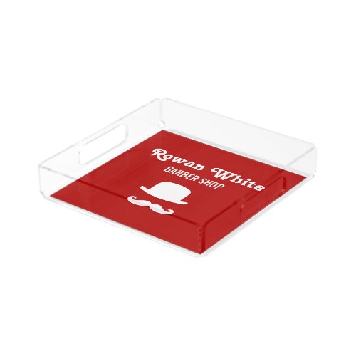 White hat and moustache silhouette red acrylic tray
