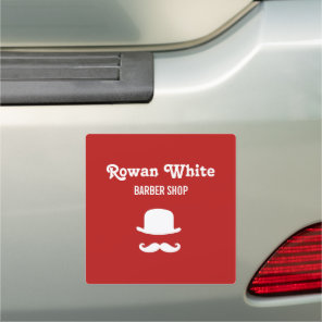 White hat and moustache silhouette red car magnet