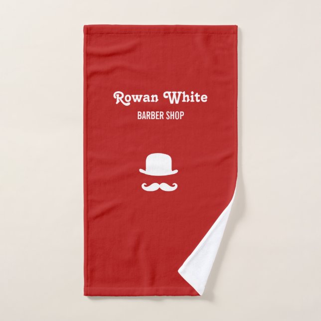 White hat and moustache silhouette red hand towel  (Hand Towel)