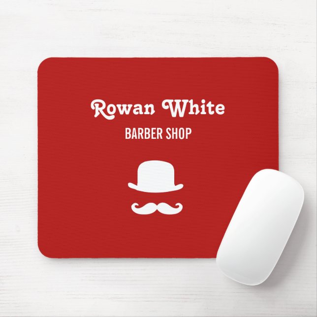 White hat and moustache silhouette red mouse pad (With Mouse)
