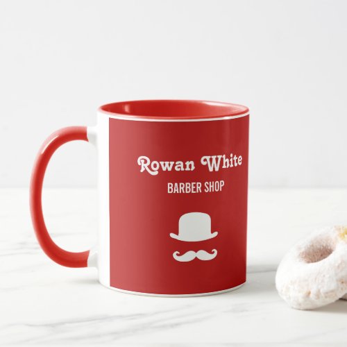 White hat and moustache silhouette red mug