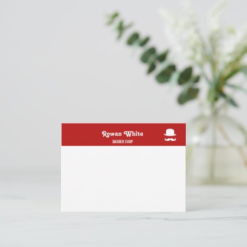 White hat and moustache silhouette red note card