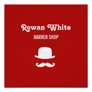 White hat and moustache silhouette red poster