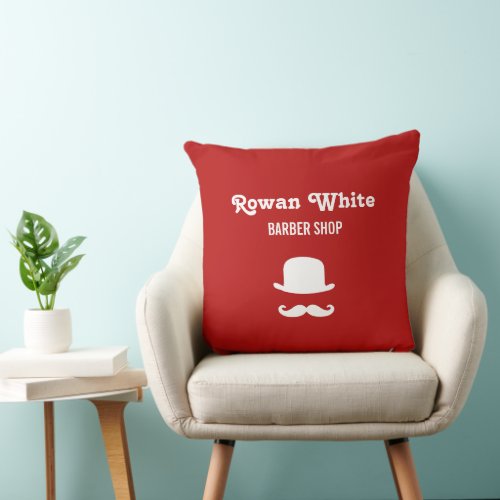 White hat and moustache silhouette red throw pillow