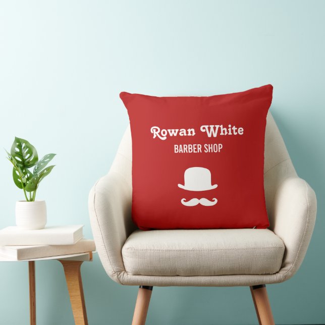 White hat and moustache silhouette red throw pillow (Chair)