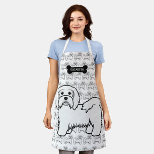 White Havanese Cartoon Dog Illustration & Name Apron