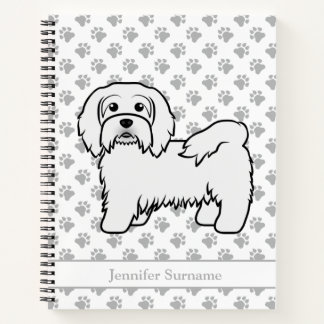 White Havanese Cartoon Dog Illustration &amp; Name Notebook