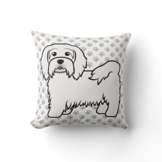 White Havanese Cartoon Dog Illustration &amp; Paws Throw Pillow