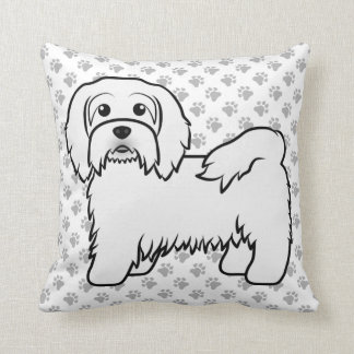 White Havanese Cartoon Dog Illustration &amp; Paws Throw Pillow