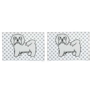White Havanese Cartoon Dog Illustration Pillow Case