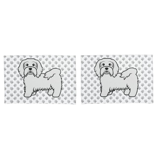 White Havanese Cartoon Dog Illustration Pillow Case (Front-Set)