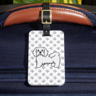 White Havanese Cute Cartoon Dog &amp; Custom Text Luggage Tag