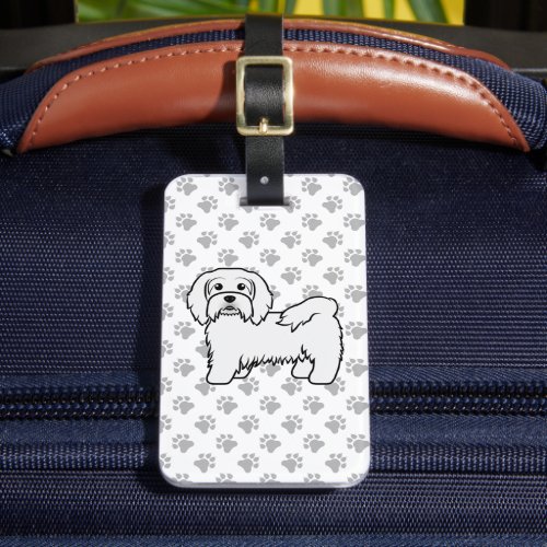 White Havanese Cute Cartoon Dog  Custom Text Luggage Tag