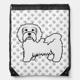 White Havanese Cute Cartoon Dog Illustration Drawstring Bag