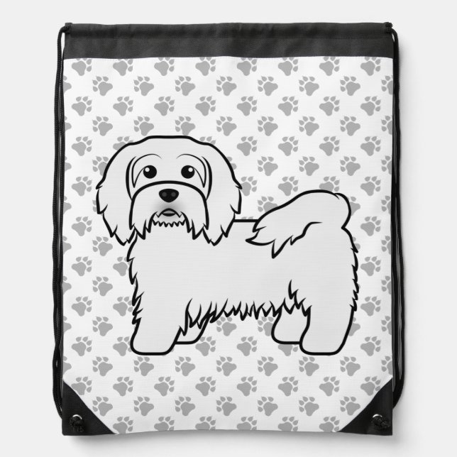 White Havanese Cute Cartoon Dog Illustration Drawstring Bag (Front)
