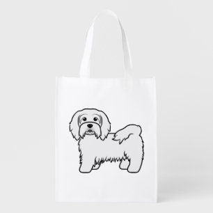 White Havanese Cute Cartoon Dog Illustration Grocery Bag