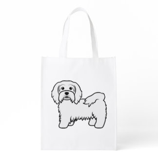 White Havanese Cute Cartoon Dog Illustration Grocery Bag