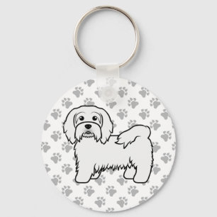 White Havanese Cute Cartoon Dog Illustration Keychain