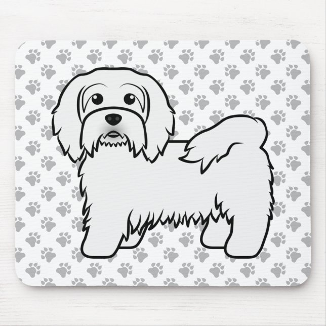 White Havanese Cute Cartoon Dog Illustration Mouse Pad (Front)