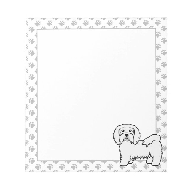 White Havanese Cute Cartoon Dog Illustration Notepad (Front)