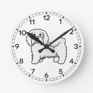 White Havanese Cute Cartoon Dog Illustration Round Clock