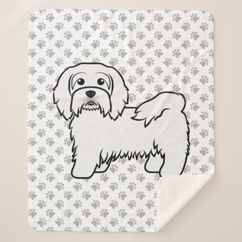 White Havanese Cute Cartoon Dog Illustration Sherpa Blanket