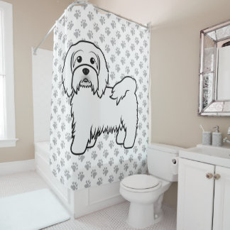 White Havanese Cute Cartoon Dog Illustration Shower Curtain