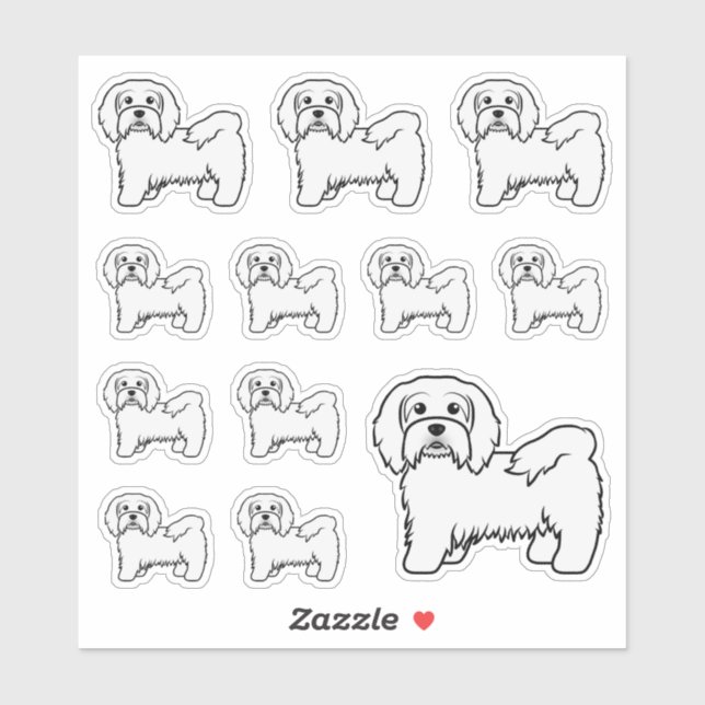 White Havanese Cute Cartoon Dog Illustrations Sticker (Sheet)