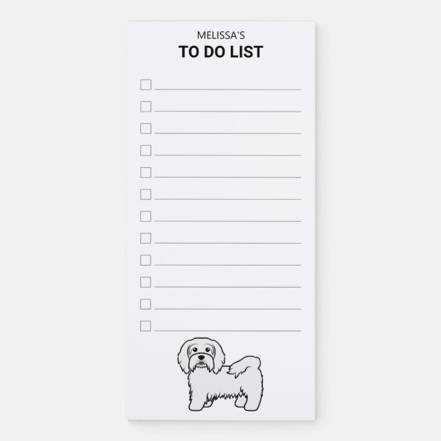 White Havanese Cute Cartoon Dog To Do List Magnetic Notepad (Front)