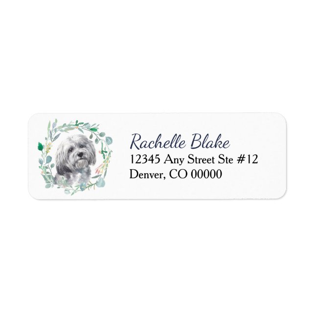 White Havanese Dog Wreath Label (Front)