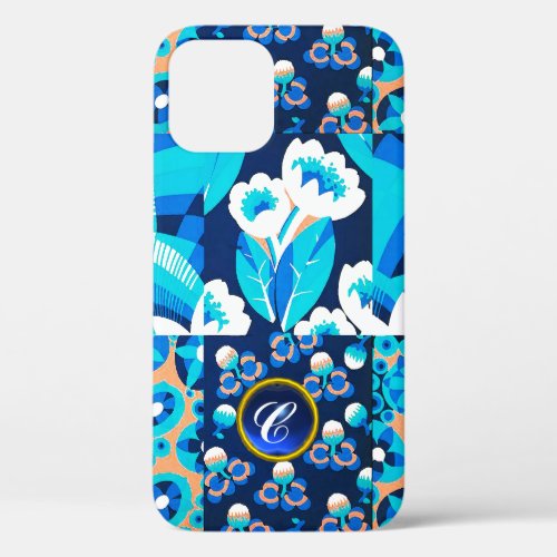 WHITE HAWAII BLUE FLOWERS BOLD FLORAL GEM MONOGRAM iPhone 12 CASE