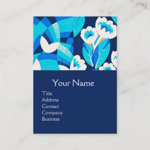 WHITE HAWAII BLUE FLOWERS BOLD FLORAL MONOGRAM BUSINESS CARD