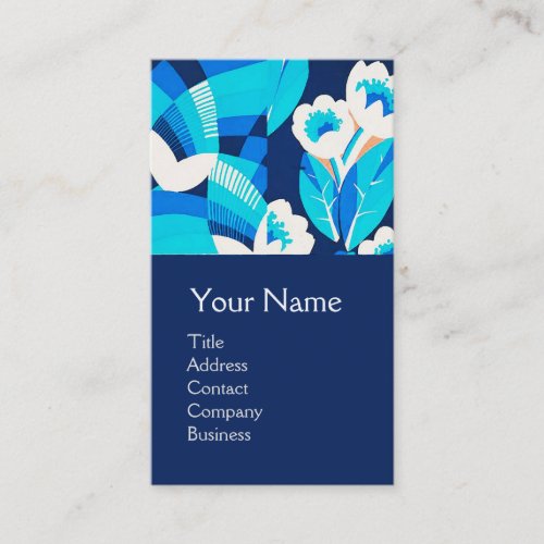 WHITE HAWAII BLUE FLOWERS BOLD FLORAL MONOGRAM BUSINESS CARD