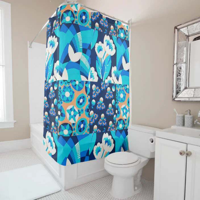 White Hawaii Blue Flowers Bold Fl Patchwork Shower Curtain Zazzle Com Bold Fl Patchwork Shower Curtain, Patchwork Shower Curtain Blue