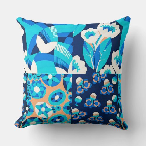 WHITE HAWAII BLUE FLOWERS BOLD FLORAL PATCHWORK THROW PILLOW