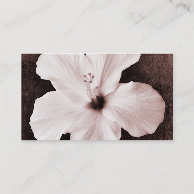 White Hawaiian Hibiscus Sepia Tropical Flower Business Card (Front)