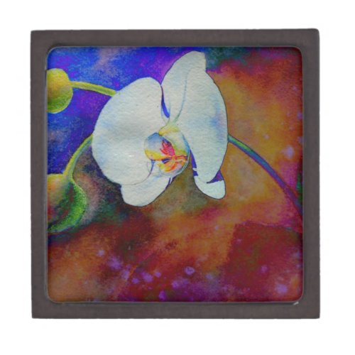 White Hawaiian orchid watercolor painting Jewelry Box