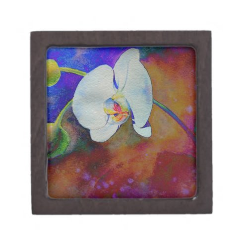 White Hawaiian orchid watercolor painting Jewelry Box