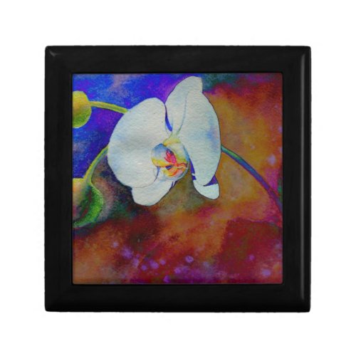 White Hawaiian orchid watercolor painting Keepsake Box