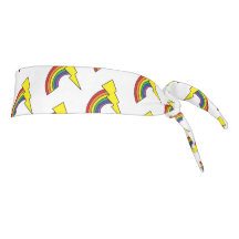 White Headband with Lightening Bolts and Rainbows