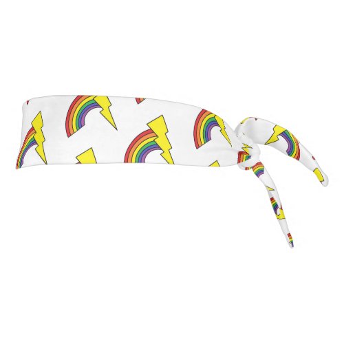 White Headband with Lightening Bolts and Rainbows