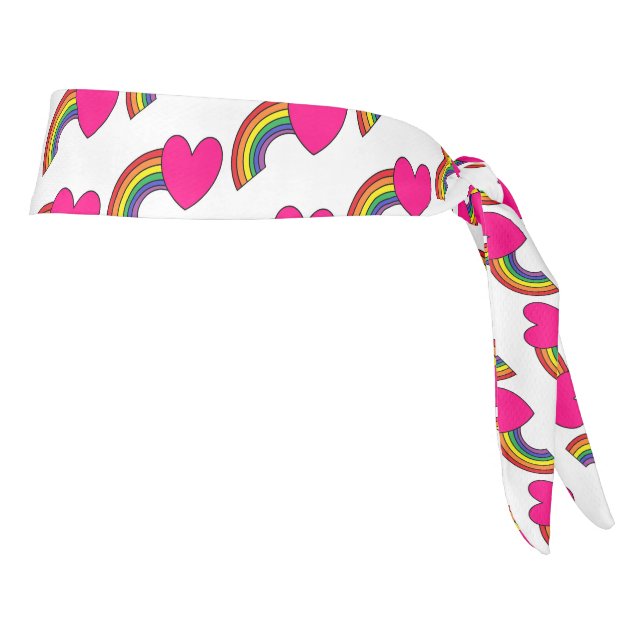 White Headband With Pink Hearts and Rainbows  (Rotate 90)