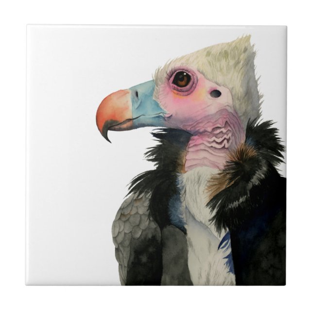 White-Headed Vulture Watercolor Painting Ceramic Tile (Front)