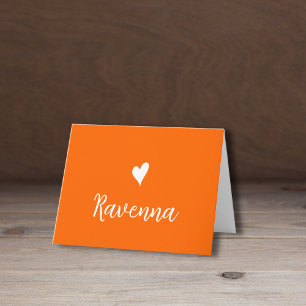White Heart and Handwritten Name Sunset Orange Note Card