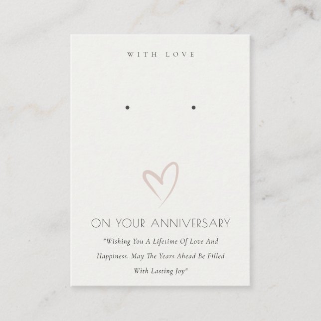 WHITE HEART ANNIVERSARY GIFT EARRING STUD DISPLAY PLACE CARD (Front)