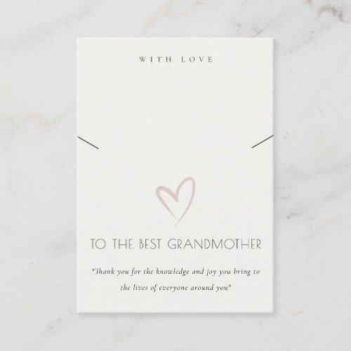 WHITE HEART BEST GRANDMOTHER GIFT NECKLACE DISPLAY PLACE CARD