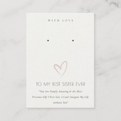 WHITE HEART BEST SISTER GIFT EARRING DISPLAY PLACE CARD