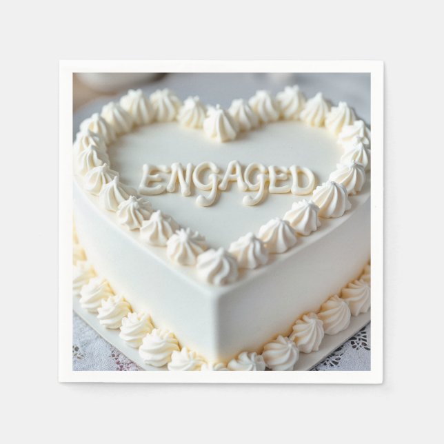 White Heart Cake For Engagement Napkins (Front)