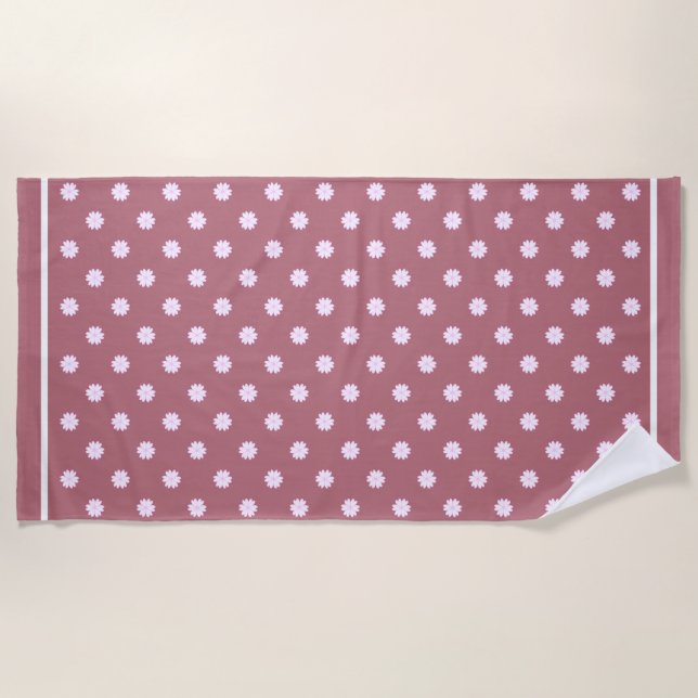 White Heart Flowers on Rose Gold Beach Towel (Front)