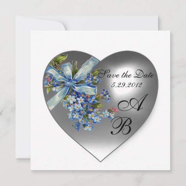 WHITE HEART FORGET ME NOT MONOGRAM INVITATION (Front)